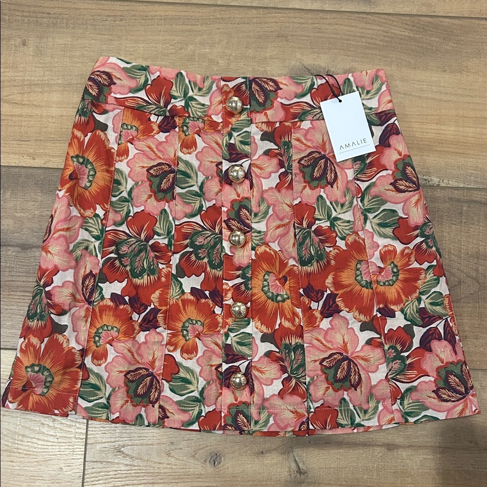 Floral A-Line Skirt - Red and Green
